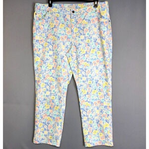 Woman Within Floral Denim Jeans Womens 22W Pastel Blue Yellow Light Wash Pockets